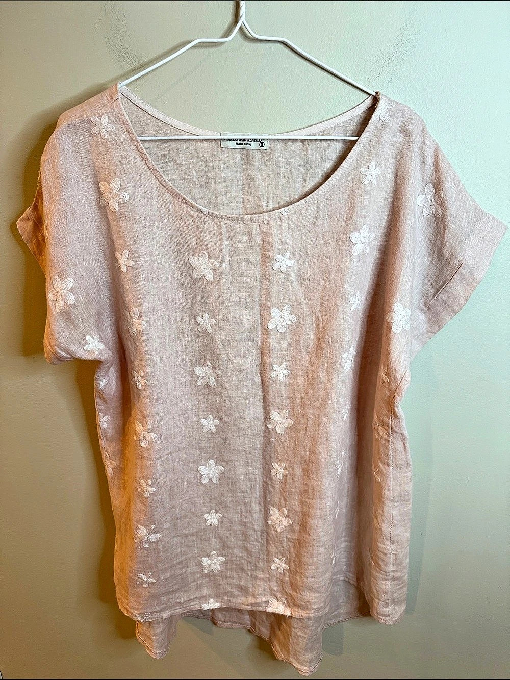 TERZO MILLENNIO Linen Floral Tunic in Pink & White Small Like New